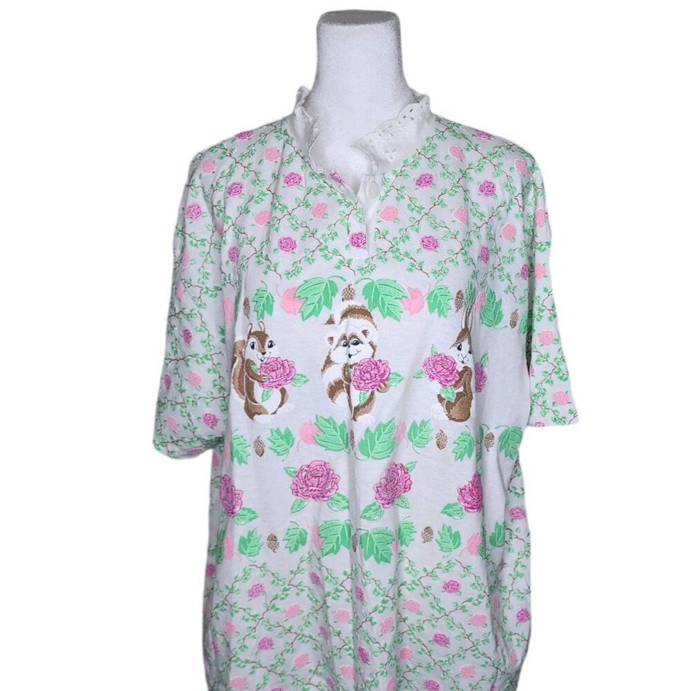 Vintage 80s Spumoni Chipmunk Bunny Puffy Paint Top Shirt Womens L White
